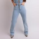 Calça Jeans Feminina Delavê Wide Leg Silver Shine Moda Country Modeladora Cintura Alta Texas Ranch