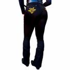 Calça Jeans Feminina Flare Bordada Preta Estribo Lançamento