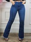 Calça Jeans Feminina Flare Cintura Alta Lycra Elastano Cós Alto Boca de Sino