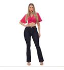 Calça Jeans Feminina Flare Fechamento Zíper Cintura Alta Modela Bumbum Tendência Fashion Comfort Tam 36/46