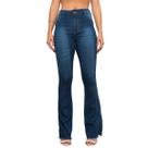 Calça Jeans Feminina Flare Lavagem Escura Lisa Modelo Premium