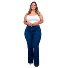 Calça Jeans Feminina Flare Plus Size Cintura Alta Azul Cambos Elastano Calça Jeans Feminina Flare Plus Size Cintura Alta Azul Cambos Elastano