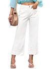 Calça jeans feminina luvamia cintura alta, perna larga e barra flare, branca, tamanho 6