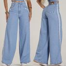 Calça Jeans Feminina Pantalona Cintura Alta Flare Jogger Wede Leg Oferta