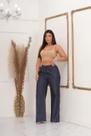 Calça Jeans Feminina Pantalona Wide Leg Cos Alto C Elastico Primavera/Verão