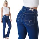 Calça Jeans Feminina Petit Flare HNO Barra Desfiada Azul