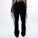 Calça Jeans Feminina Preta Flare Básica Franjas Moda Country Cintura Alta Elastano Texas Ranch
