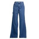Calça Jeans Feminina Sawary Wide Leg Puídos Azul Escuro