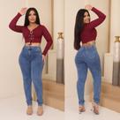 Calça Jeans Feminina Skinny Cintura Alta Levanta Bumbum Com Lycra Moda Blogueira