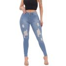 Calça Jeans Feminina Skinny Detalhes Destroyed Blue Clear Tecido Premium Tendência Blogueira