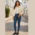 Calça Jeans Feminina Skinny Push Up Azul Médio Cintura Média Malwee