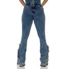Calça Jeans Feminina Stoned Básica Bordada Horse Rodeo Moda Country Cintura Alta Flare Texas Ranch
