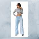 Calça Jeans Feminina Wide Leg Bicolor - 1888