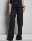Calça Jeans Feminina Wide Leg Com Strass Brilhinhos Grafite
