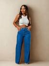 Calça Jeans Feminina Wide Leg Pantalona Algodão Básica Bolso Tamanho:38Cor:Azul Médio