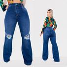 Calça Jeans Feminina Wide Leg Pantalona Cintura Alta Levanta Bumbum
