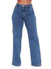 Calça Jeans Feminina Wide Leg Reta Pantalona Levanta Empina Bumbum Bolsos Trabalho Casual