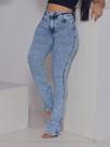 Calça jeans Flare Clara Marmorizada Cintura alta com lycra modela bumbum