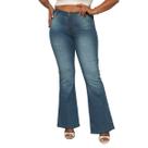 Calça Jeans Flare Feminina Plus Size Lavagem Clara Tecido Premium