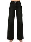 Calça jeans folgada elegante, de cintura alta, preta, tamanho 6
