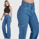 Calça Jeans HNO Jeans Wide Leg Cargo Bolso Lateral Azul