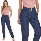 Calça Jeans HNO Reta Mom Classic com Cinto Azul Marinho Calça Jeans HNO Reta Mom Classic com Cinto Azul Marinho