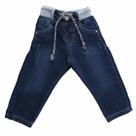 Calça Jeans Infantil Bebê Din Don Super Confortável C/ Cordão Para Amarrar Cós Com Elástico