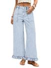 Calça jeans jeans chouyatou feminina 2026 com babados e pernas largas