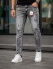 Calça Jeans Jogador Masculina Skinny Rasgado Cinza Escuro Calça Jeans Jogador Masculina Skinny Rasgado Cinza Escuro
