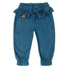 Calça jeans laço balone barra c/babado