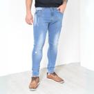 Calça Jeans Masculina Skinny Com Puídos Em Algodão Premium