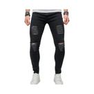Calça Jeans Masculina Skinny Rasgada Estilo Biker High Street Com Efeito Desgastado E Elástico