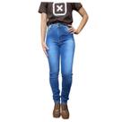 Calça Jeans Media Feminina Skinny Bordada Bolso - Estribo Ref:41354 Tamanho:38Cor:Jeans Escuro