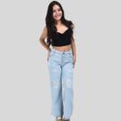 Calça jeans pantalona destroyed infantil juvenil 10 ao 16