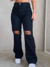 Calça Jeans Para Meninas Wide Leg Rasgada No Joelho Fashion