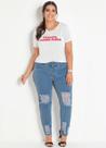 Calça Jeans Plus Size Feminina Boyfriend Do 46 Ao 64 Cor:Azul-açoTamanho:64