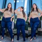Calça Jeans Plus size tamanho 48 ao 66 Rasgada Ziper barra lycra Cos alto linha preta