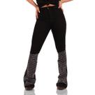 Calça Jeans Preta Courves Strass Brilhos Pratas Moda Country Cintura Alta Flare Elastano Texas Ranch
