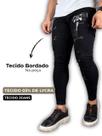 Calça Jeans Preta Super Skinny Masculina Estampa 4k