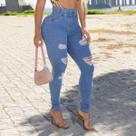 Calça Jeans Rasgada a Laser Feminina Premium Com 2 Botão Destroyer Snow Power