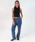 Calça Jeans Reta Feminina Bolsos Azul-68131