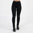 Calça Jeans Skinny Preta Cintura Alta Detalhe Rasgado Joelhos Corte Do Jeans Moderno Moda Feminina
