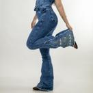 Calça Jeans Stoned Feminina Flare Bordada Miss Texas Moda Country Cintura Alta Elastano Texas Ranch
