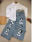 Calça jeans Wid Leg infantil menina Cor:AzulTamanho:6 Calça jeans Wid Leg infantil menina Cor:AzulTamanho:6