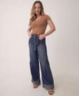 Calça Jeans Wide Leg Bolsos Feminina -18090