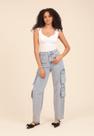 Calça Jeans Wide Leg Cargo Azul 34