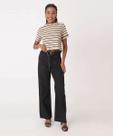 Calça Jeans Wide Leg Cinto Feminina Marisa Preto-42013 Calça Jeans Wide Leg Cinto Feminina Marisa Preto-42013