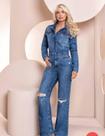 Calca jeans wide leg cintura alta strap Karina Rabello