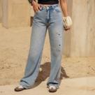 Calça Jeans Wide Leg Com Pedraria Feminina Revanche Intercácia