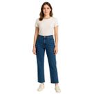 Calça Jeans Wide Leg Feminina Cintura Média Barra Desfiada